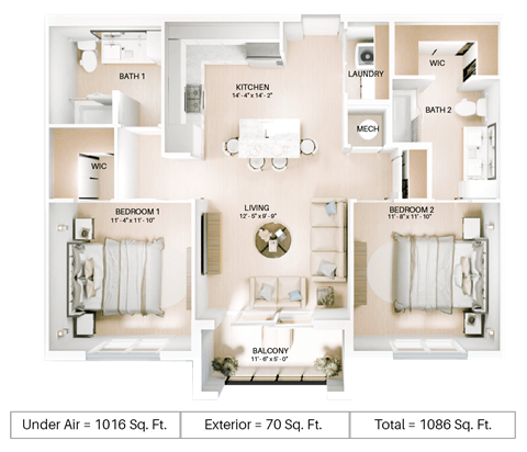 2 bed 2 bath floor plan E at Imperial Crossing Luxury Apartment Homes, Bonita Springs, FL